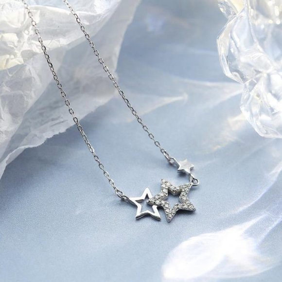 Jewelry - NEW 925 Sterling Silver Diamond Star Necklace